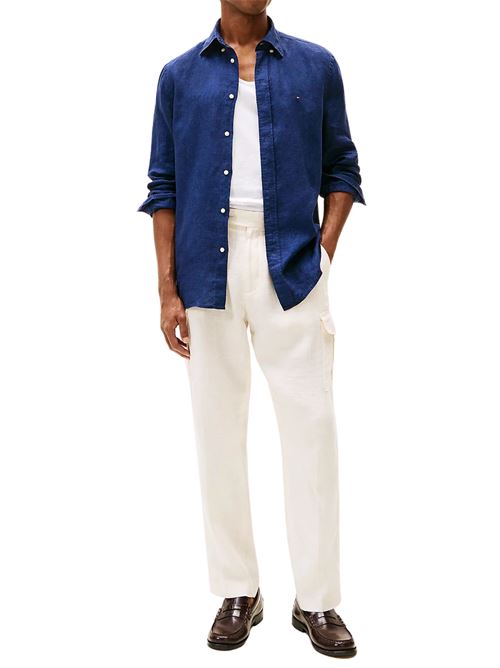 Camicia uomo blu in lino Tommy Hilfiger | MW0MW34602DCC